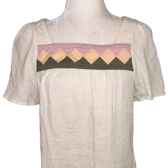 Madewell Patchwork Diamond Print Crinkle Gauze Peasant Top - M - Picture 5 of 16